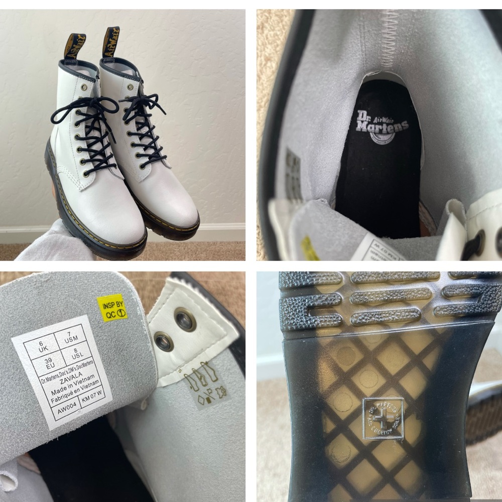 NEW Dr. Martens Docs Zavala White Coated Leather Lace-Up Combat Ankle Boots - Picture 10 of 16